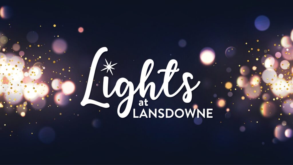 Image of blurry Christmas lights and the Lights at Lansdowne logo.